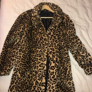Leopard print faux fur coat size medium